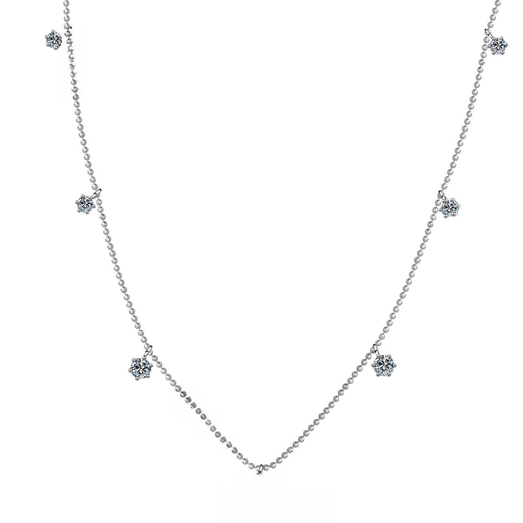 Necklace with 3.2 Carat Moissanite Center Stone and Round Bead Chain in 925 Sterling Silver