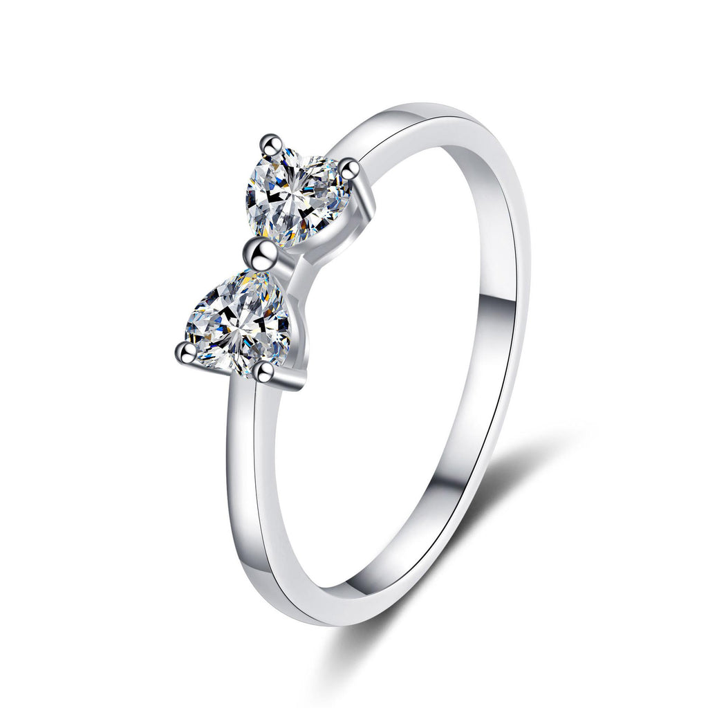 Heart-Shaped Moissanite Sterling Silver Ring with Platinum Plating