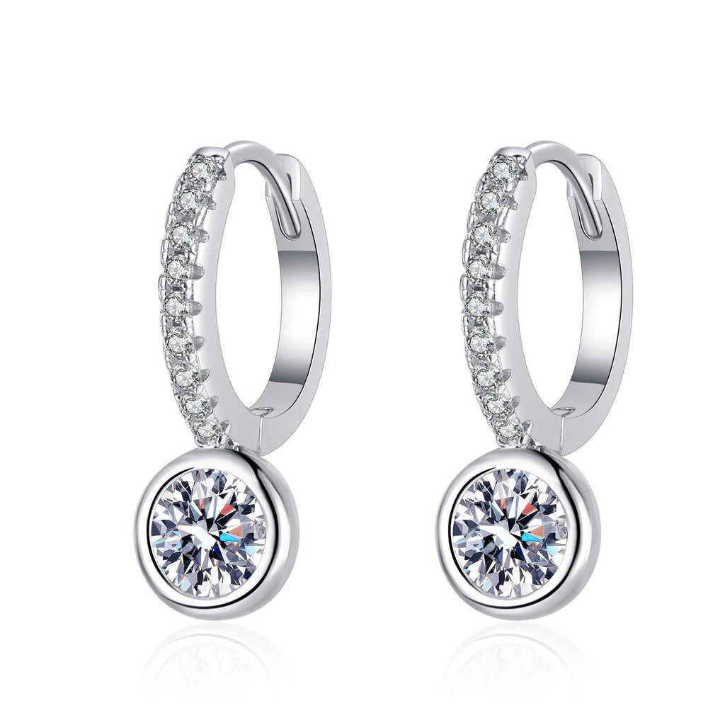 Earrings with Small Round Moissanite Studs in 925 Sterling Silver Plated with Platinum