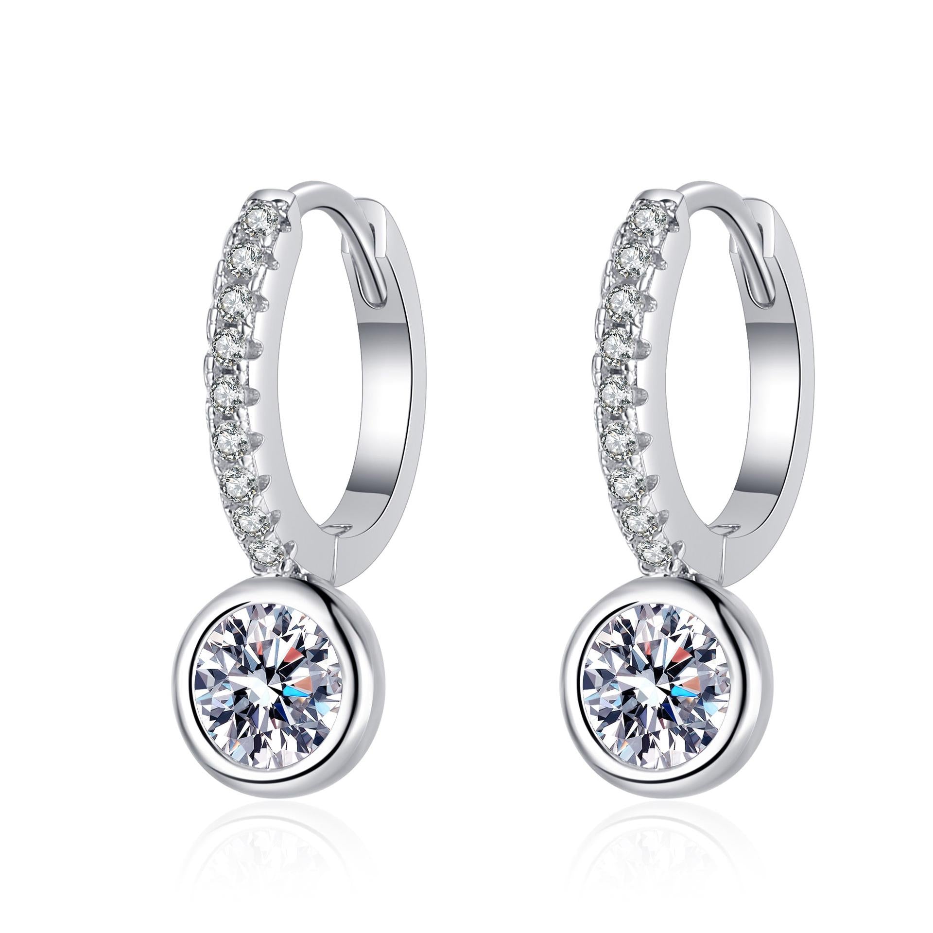 Earrings with Small Round Moissanite Studs in 925 Sterling Silver Plated with Platinum