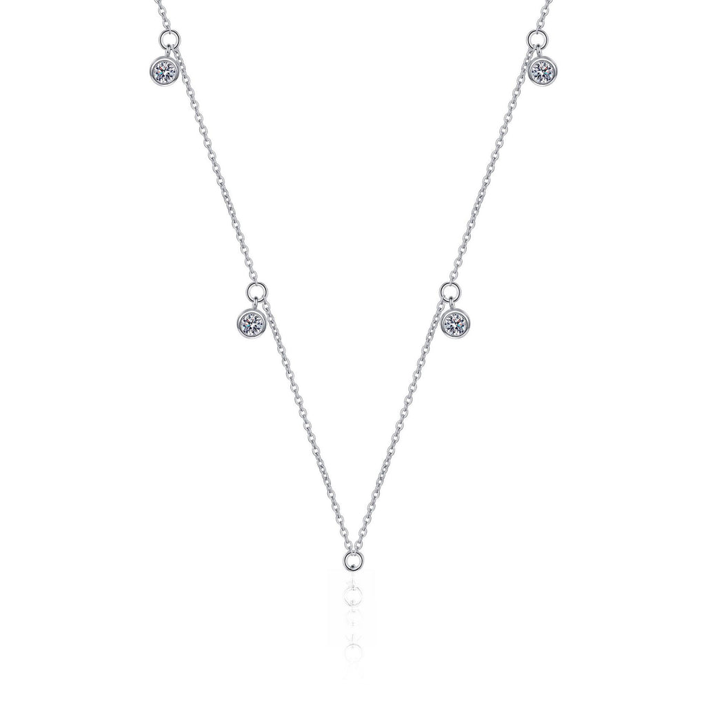 Sterling Silver Necklace with Moissanite Meteor Shower Pendant and Platinum-Plated Chain