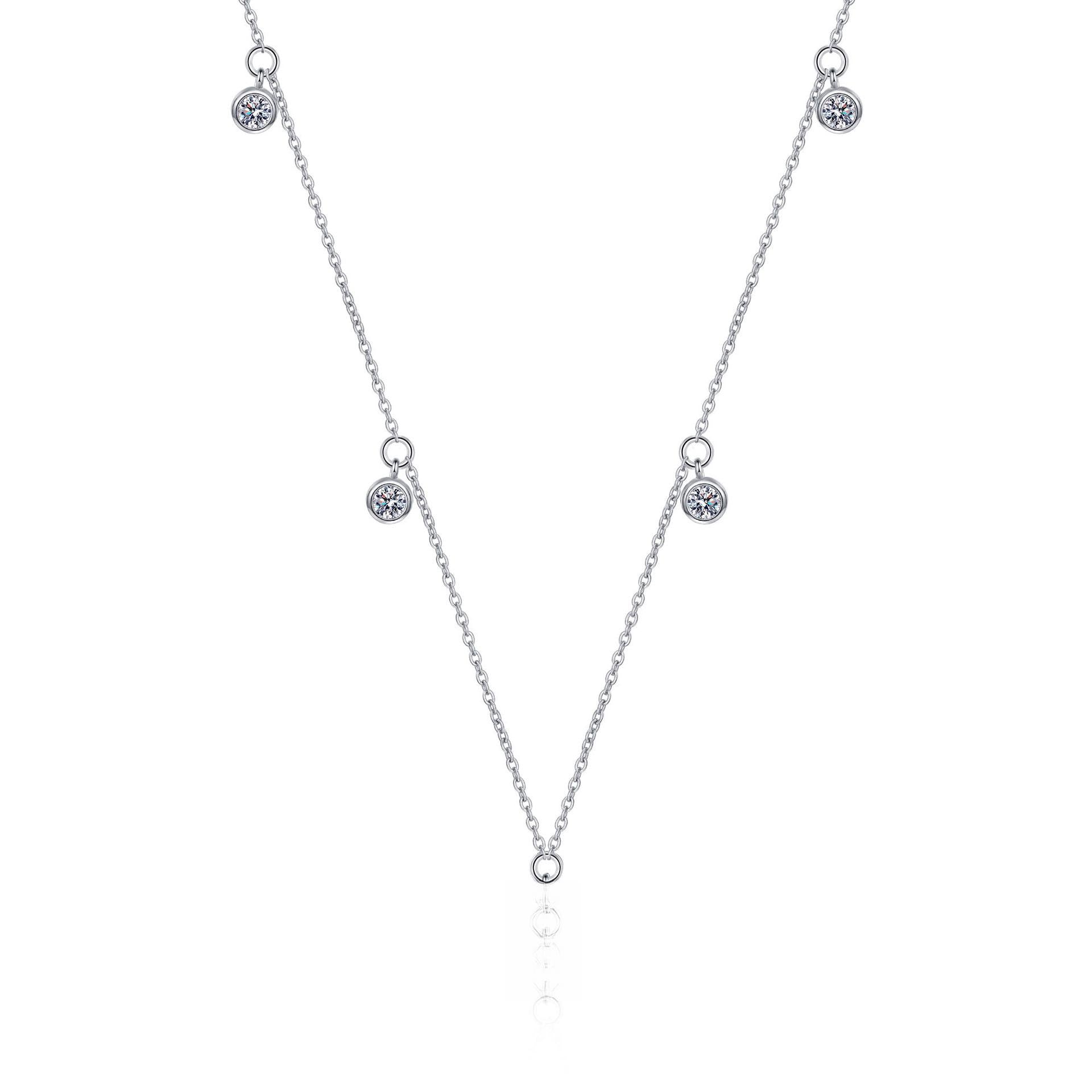 Sterling Silver Necklace with Moissanite Meteor Shower Pendant and Platinum-Plated Chain