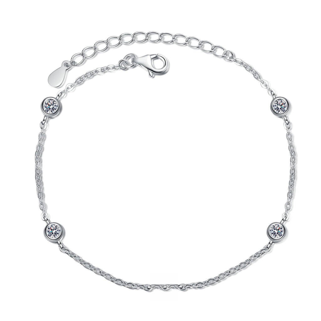 Bracelet Featuring 925 Sterling Silver Plated with PT950 and 0.5 Carat Moissanite Bubbles in a Minimalist Design