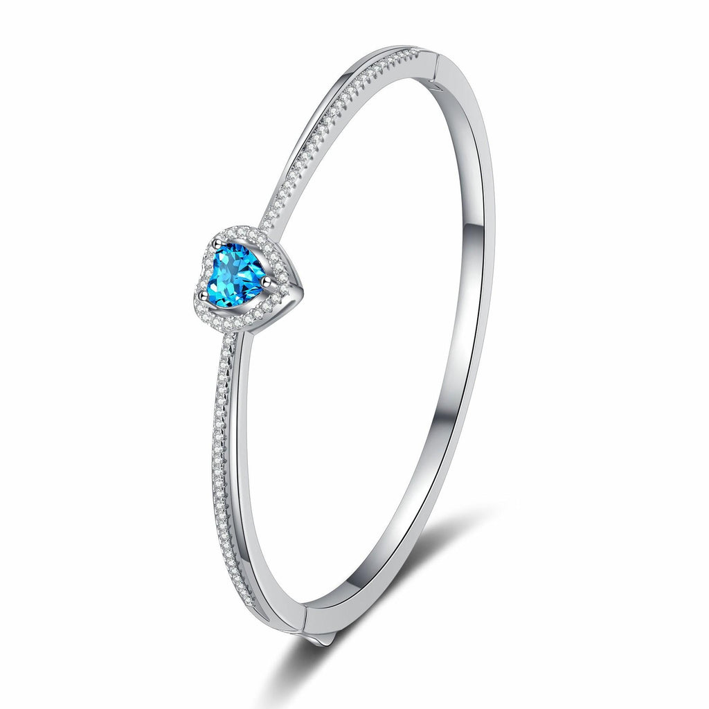 Sweet Heart Bracelet with 1.45ct Blue Moissanite and 925 Sterling Silver Plated PT950 Design