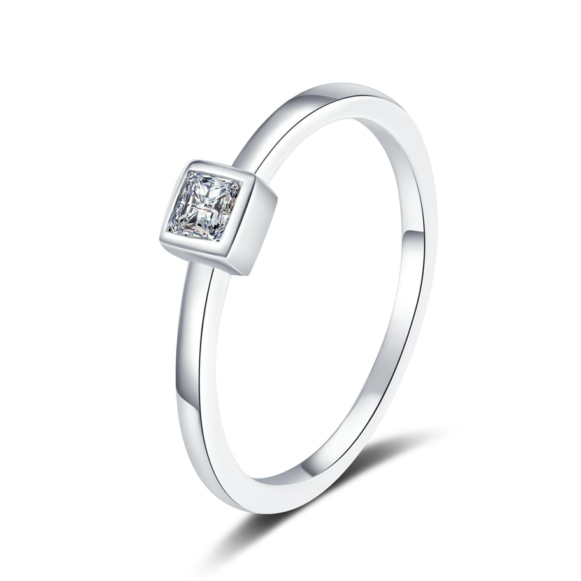 Minimalist Ice Cube Ring with Moissanite in Sterling Silver for Women