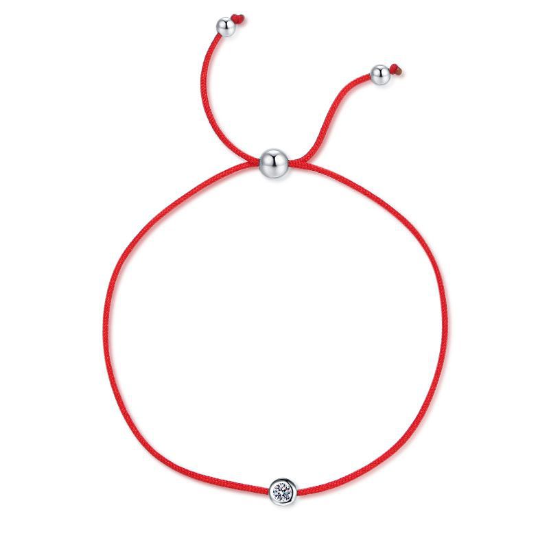 Bracelet Adjustable Red String Moissanite Sterling Silver Lucky Charm Bracelet with Single Stone