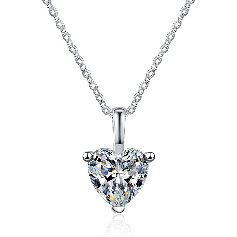 Necklace Sterling Silver Heart-Shaped Moissanite Pendant with 1 Carat D Color Stone