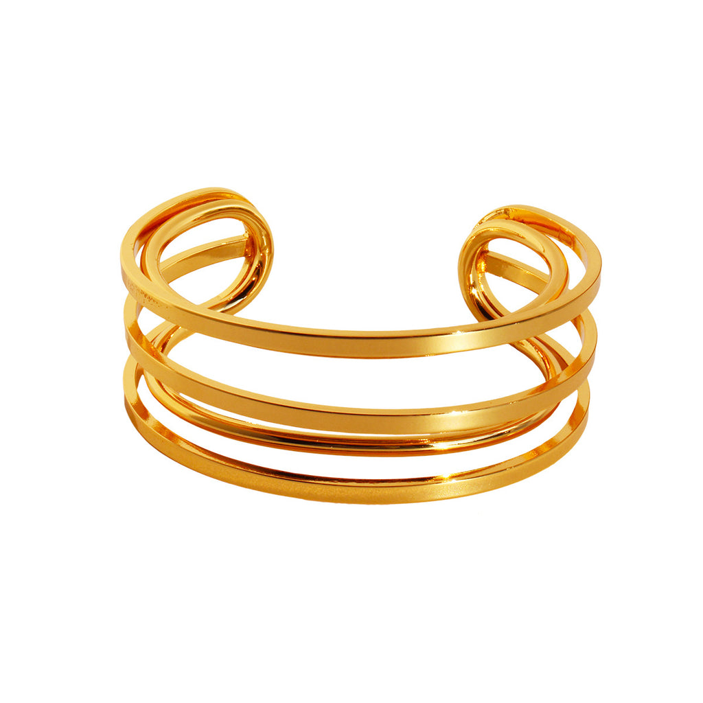 Copper Electroplate Gold Wide Geometric Statement Bracelet