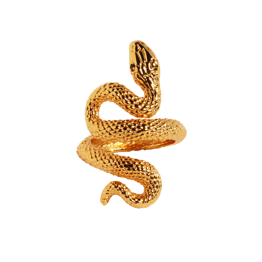 Bold Snake Design Adjustable Ring in Gold & Silver Colors