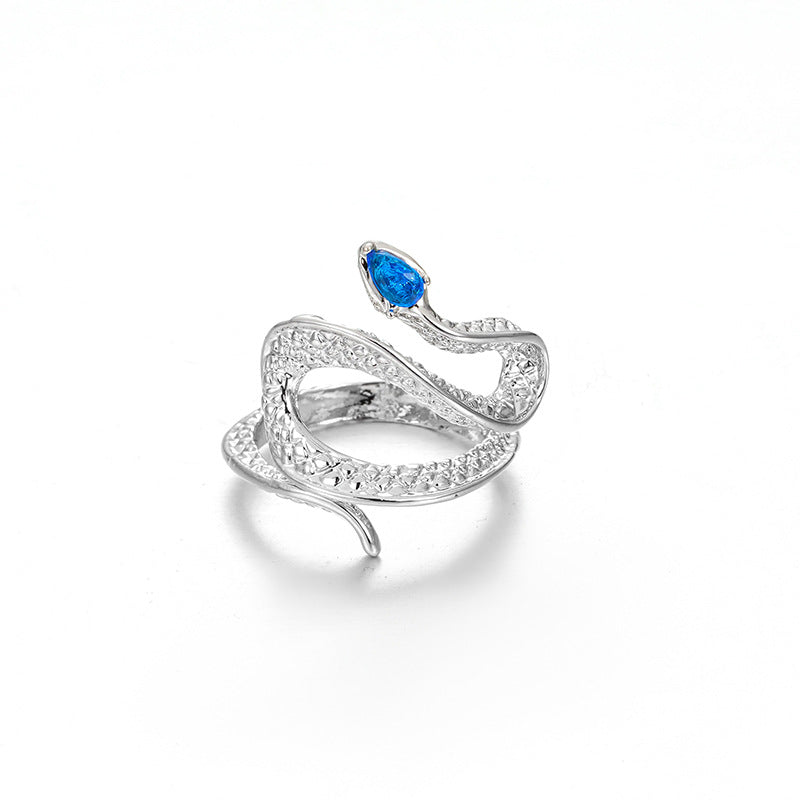 Topaz Snake Adjustable Open Ring for Women - Minimalist Geometric Design with Zircon Accents