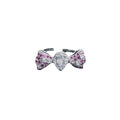 Sweet & Edgy Bow Ring with Red Zircon Accents - Adjustable Open Ring for Women