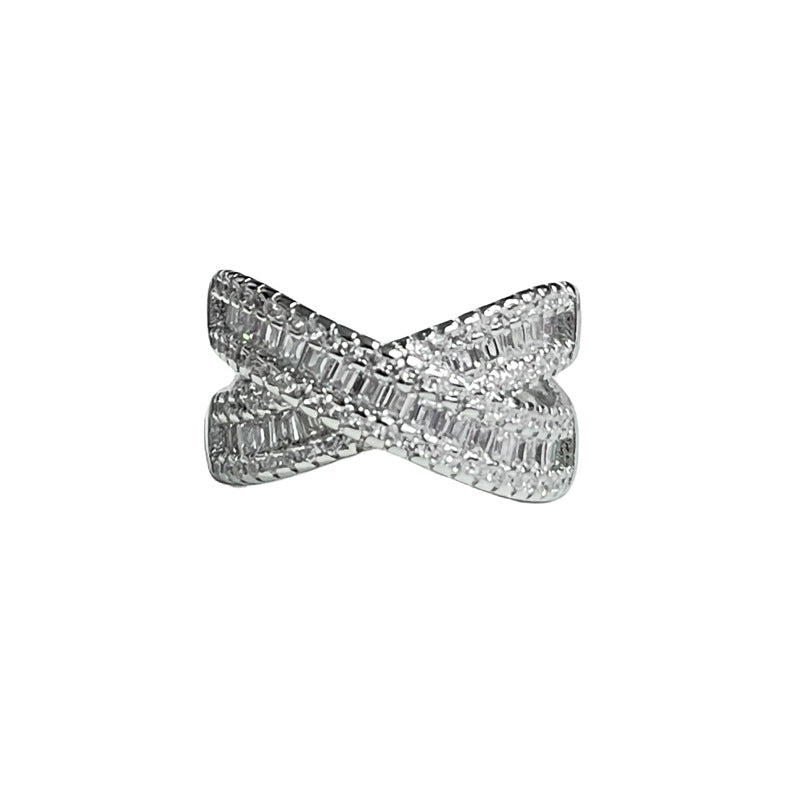 French Luxury Open Ring with Full Pavé Zircon Stones for Women - Geometric Style Statement Piece