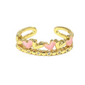 Enamel Drip Heart Ring - Elegant Palace Style Adjustable Geometric Statement Finger Ring for Women