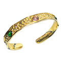 Vintage Textured Gemstone Inlaid Wide Cuff Bracelet - Elegant and Edgy Fashion Statement