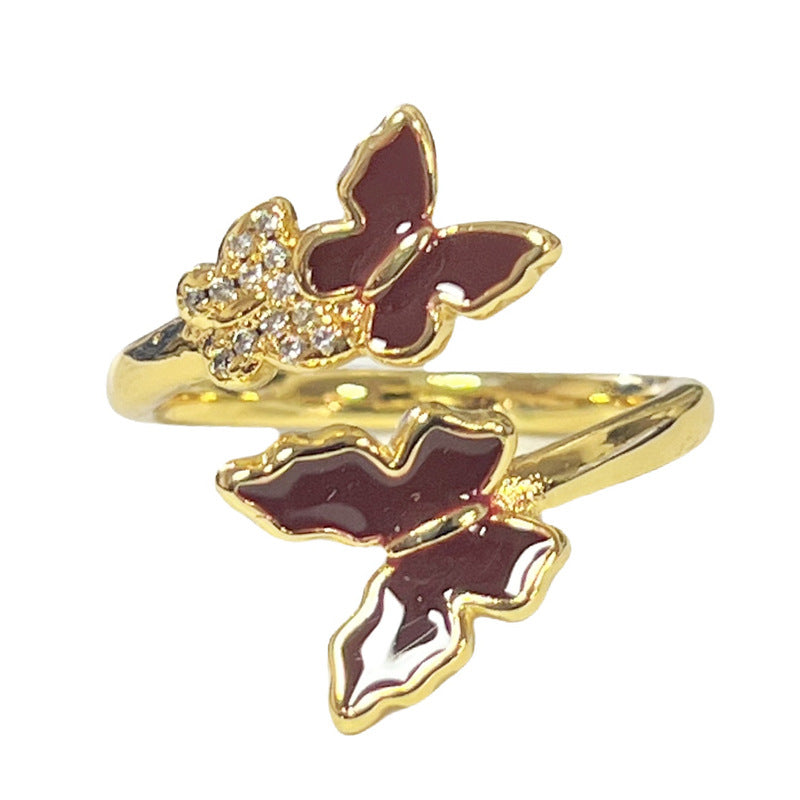 Butterfly Enamel Ring for Women - Sweet and Edgy Geometric Open Ring with Dual Butterfly Design