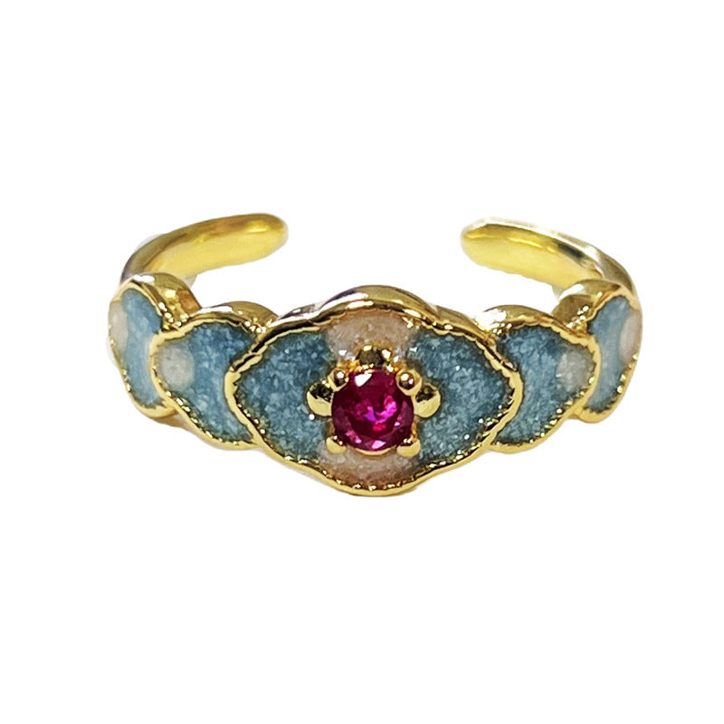 Ring - Exquisite Openwork Enamel Floral Statement Finger Ring in New Chinese Style