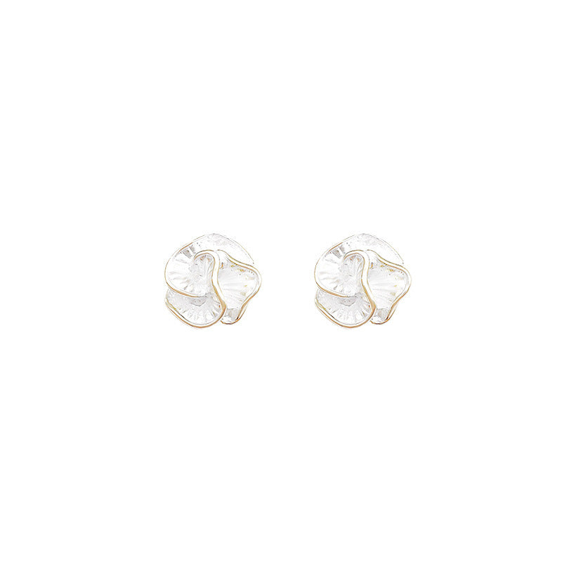 Elegant Floral Camellia Stud Earrings for Women - Minimalist French Style Gold Tone