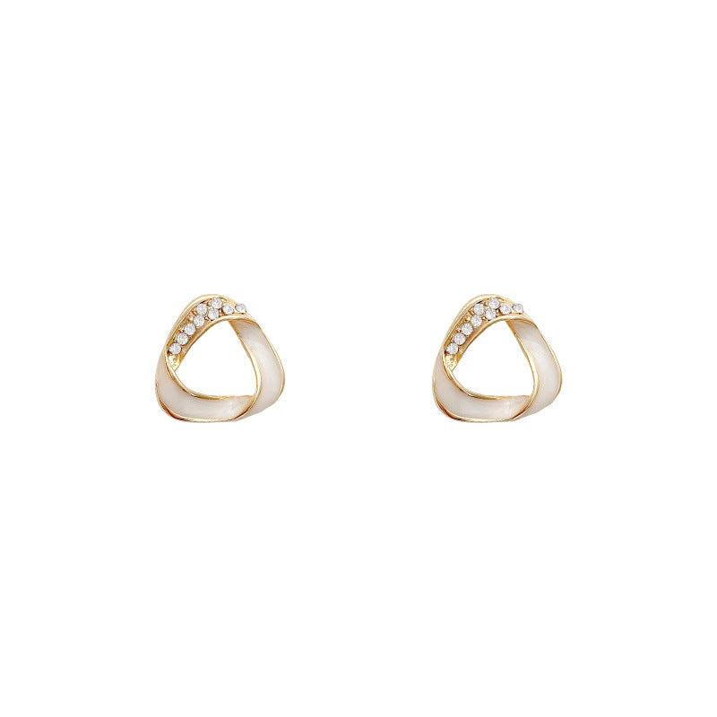 Geometric Drop Enamel Earrings with Rhinestones - French Vintage Style