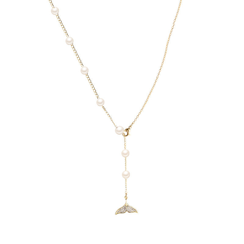 Adjustable Mermaid Tail Pearl Stainless Steel Necklace for Women - Elegant & Trendy Layering Piece