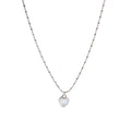 Cat's Eye Heart Pendant Necklace for Women - Silver Tone Layering Chain with Geometric Design