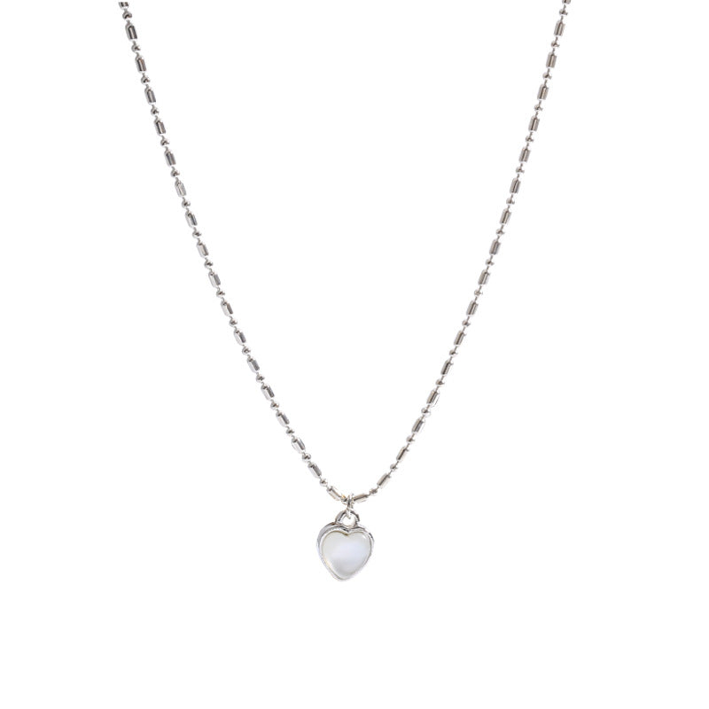 Cat's Eye Heart Pendant Necklace for Women - Silver Tone Layering Chain with Geometric Design