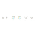 Earrings Set with Gradient Heart and Bow Design, Minimalist Silver Studs for Everyday Wear