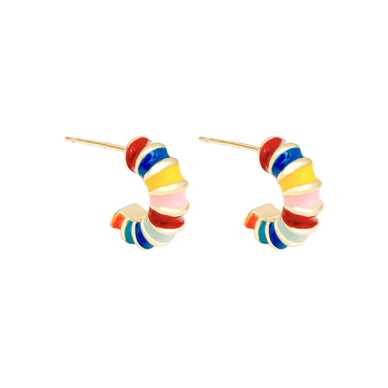 Geometric Enamel Stud Earrings with S925 Silver Needles for Women