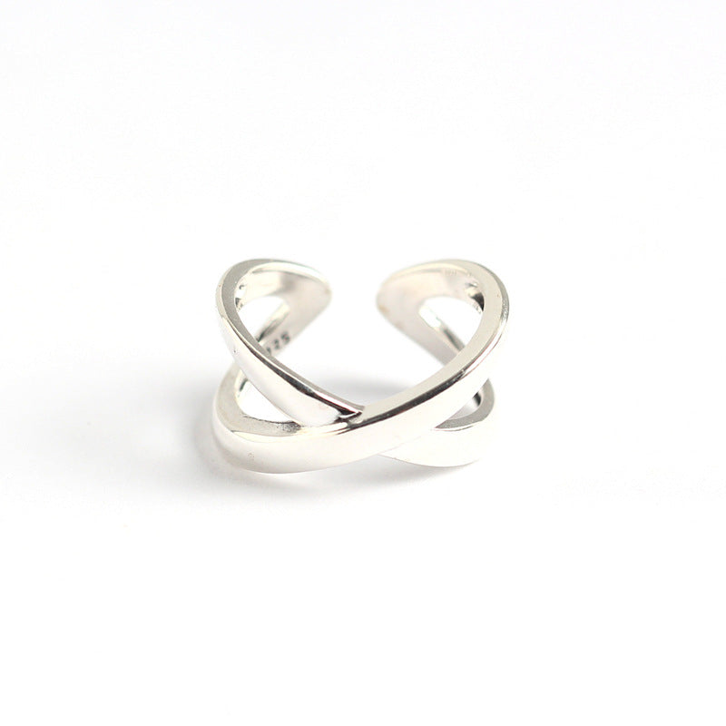 Minimalist Smooth Crossover X Shape Pure Metal S925 Sterling Silver Open Ring