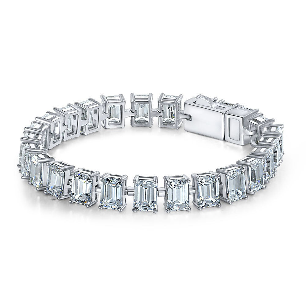 Clear Emerald Cut High Carbon Diamond S925 Silver Tennis Bracelet Rectangular 5mm x 7mm Stone Line Bracelet Elegant Fashion Classic Bracelet With Box Clasp Wedding Party Anniversary Gift