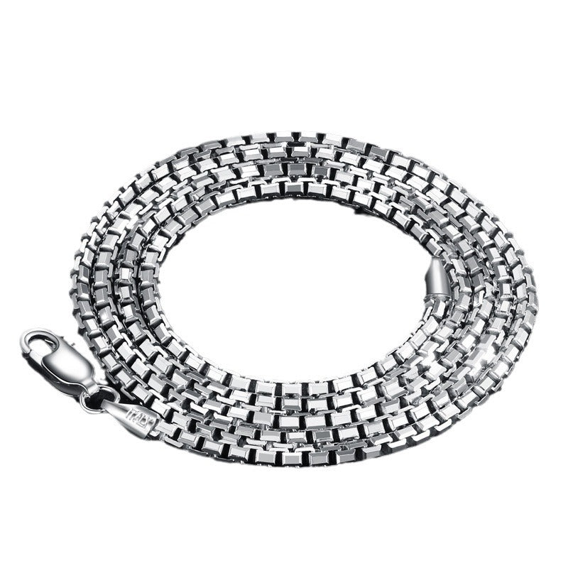 Pure Metal Geometric Box Chain Necklace Silver Color Solid 925 Sterling Silver Polished No Pendant Minimalist Unisex Short Chain Necklace 2mm Fashion Jewelry Gift