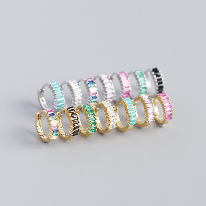 Geometric Colorful Cubic Zirconia S925 Sterling Silver Hoop Earrings for Women Fashion Party Elegant Jewelry Gift