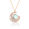 Lady Natural Moonstone Crescent Moon CZ 925 Sterling Silver Necklace