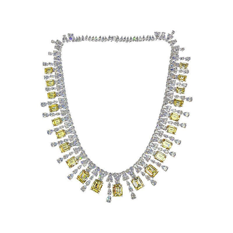 Inlaid with yellow emeralds and pear-shaped cubic zirconia 925 sterling silver Necklace