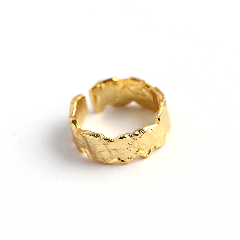 Minimalist Modern Fashion Jewelry Irregular Foil Texture S925 Sterling Silver Open Band Adjustable Ring Ring