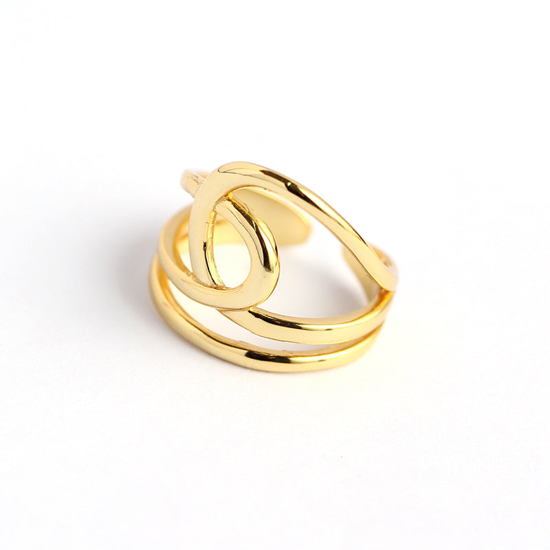 Women Minimalist Fashion Jewelry Modern Abstract Swirl S925 Sterling SilverDouble Layer Open Ring