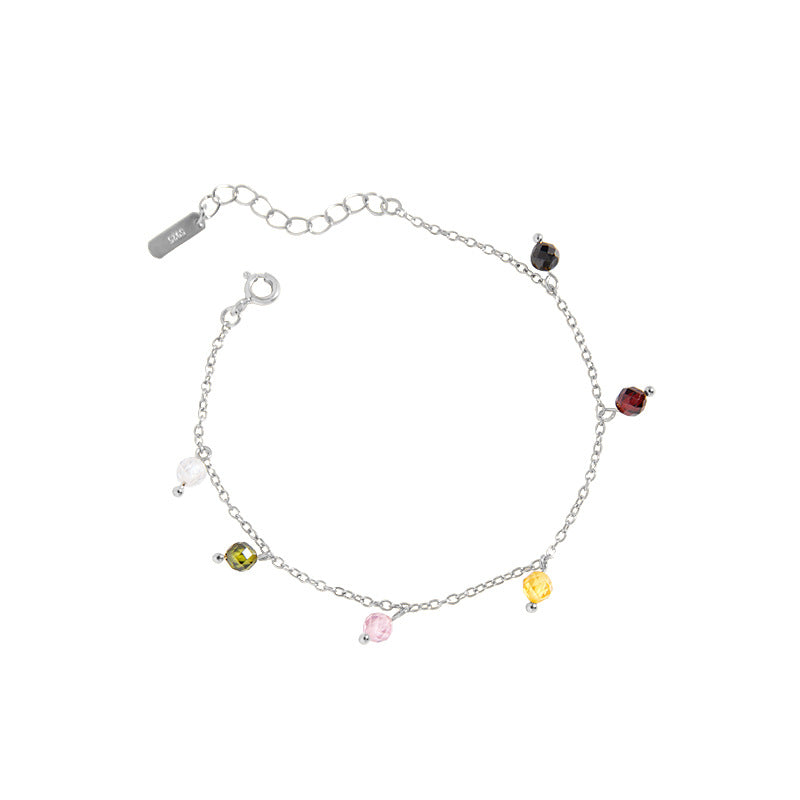Colorful Beads Curb Chain 925 Sterling Silver Bracelet