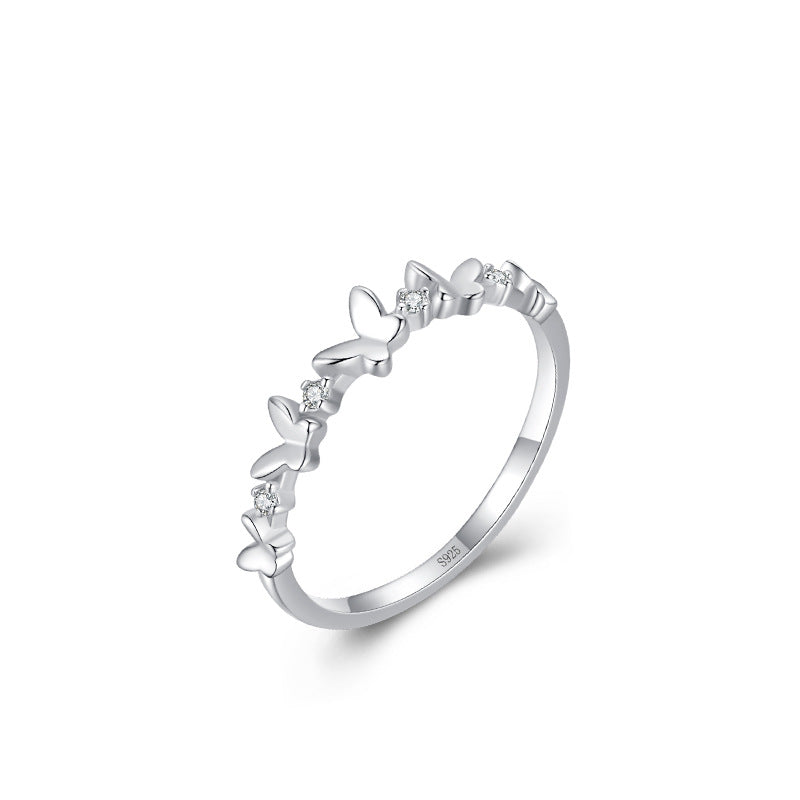 Sweet Girl Flying Butterflies CZ 925 Sterling Silver Ring