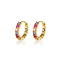 Multicolor Pink Purple Clear Cubic Zirconia S925 Sterling Silver Delicate Short Huggie Earrings