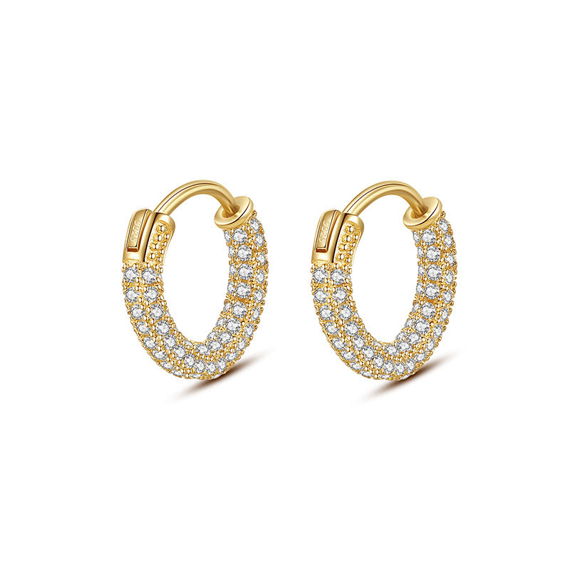 Office Micro Setting CZ Circle 925 Sterling Silver Huggie Hoop Earrings