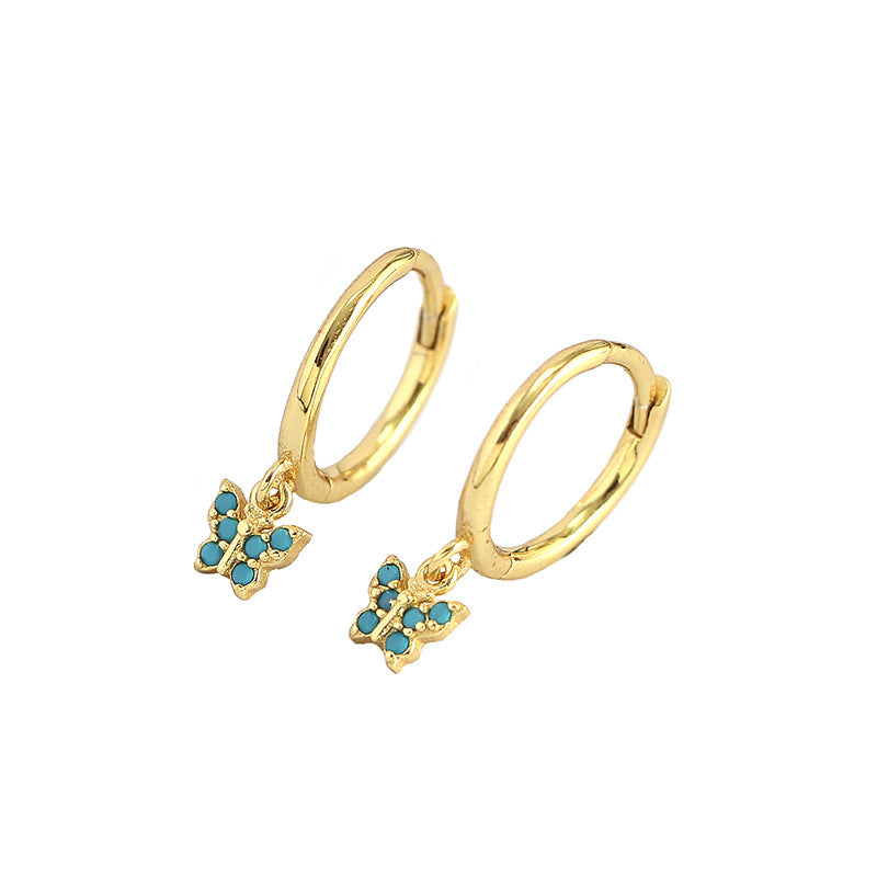 Sweet Mini CZ Flying Butterfly 925 Sterling Silver Hoop Earrings