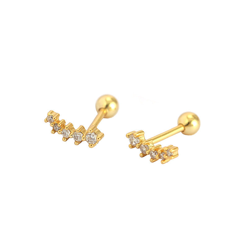 Geometric Design Cubic Zirconia S925 Sterling Silver Stud Earrings with Screw Back for Women Minimalist Elegant Fashion Jewelry in White Gold and Yellow Gold