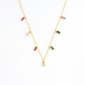 Modern Cubic Zirconia Multicolor Rectangular Baguette Station Chain 925 Sterling Silver Clavicle Necklace