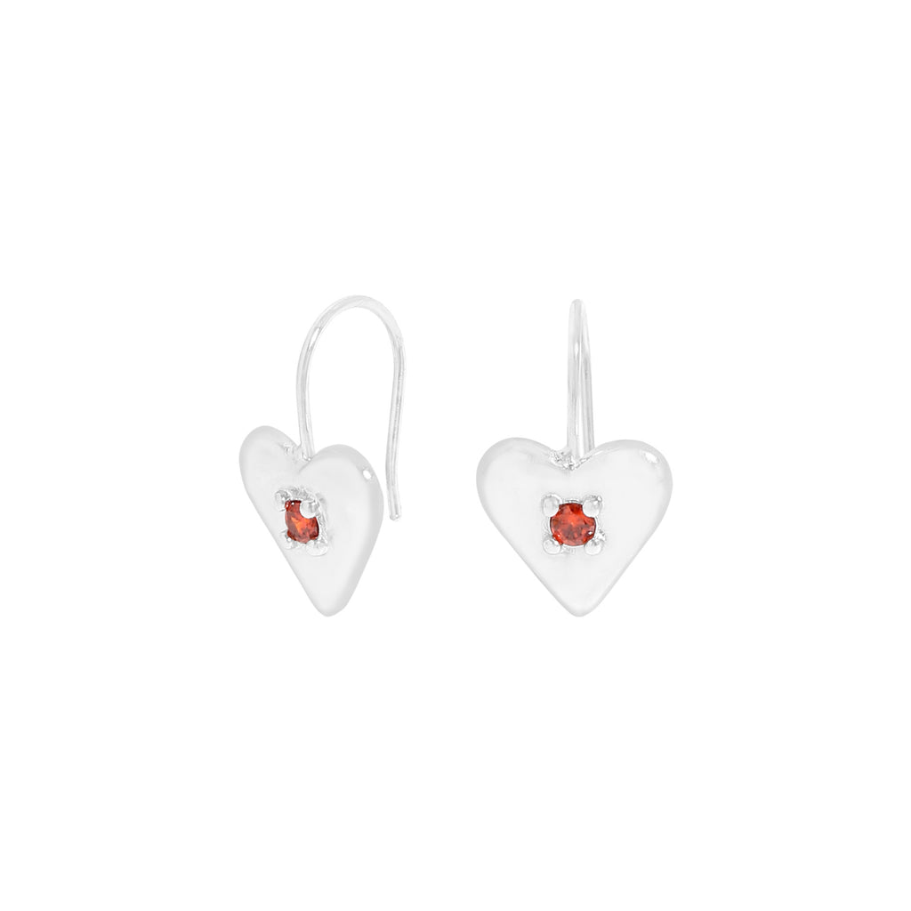 Minimalist Design and Elegant Style Heart Shape Red Cubic Zirconia 925 Sterling Silver Earrings