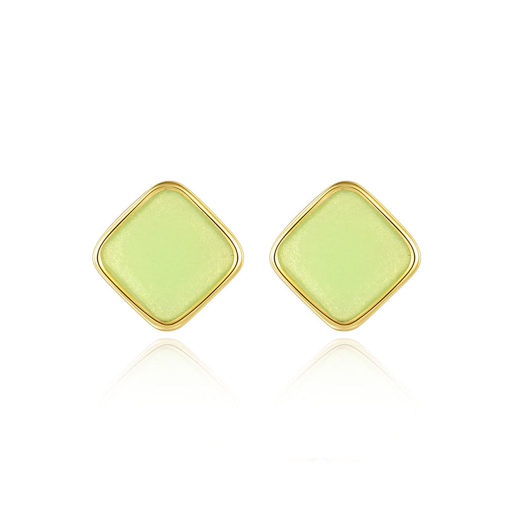 Office Green Epoxy Orange Rhombus Geometry 925 Sterling Silver Stud Earrings