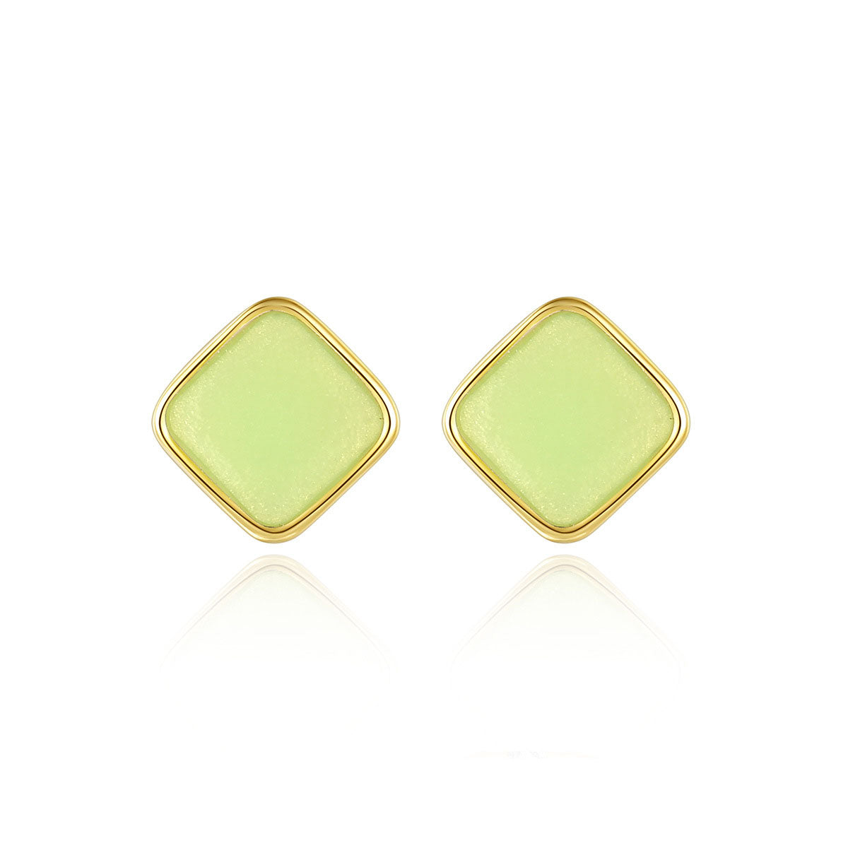Office Green Epoxy Orange Rhombus Geometry 925 Sterling Silver Stud Earrings