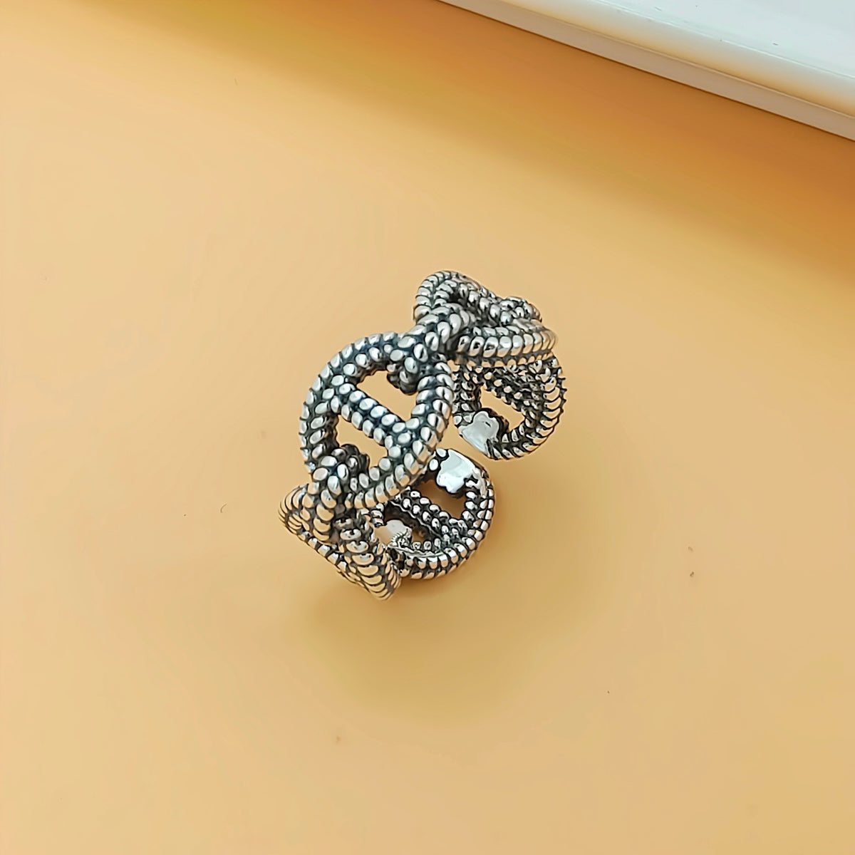 Men's Vintage Pig Nose Chain 925 Sterling Silver Adjustable Ring