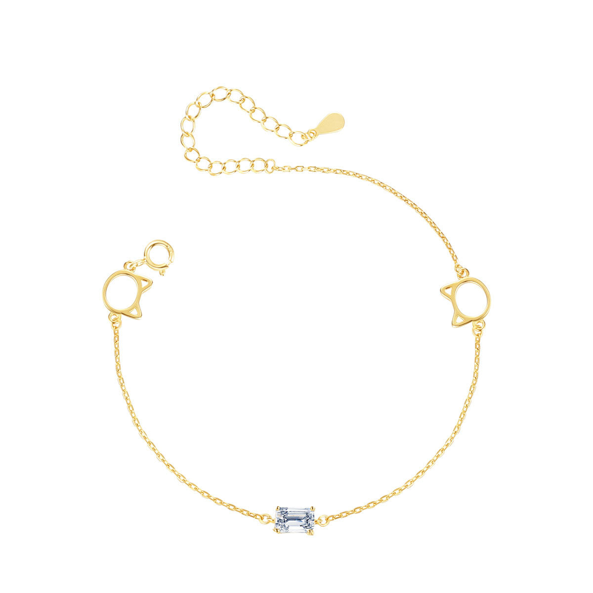 Girl Cute Hollow Cat Head CZ 925 Sterling Silver Bracelet