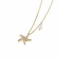 Starfish Pearl Cubic Zirconia 925 Sterling Silver Elegant Short Collar Chain Necklace