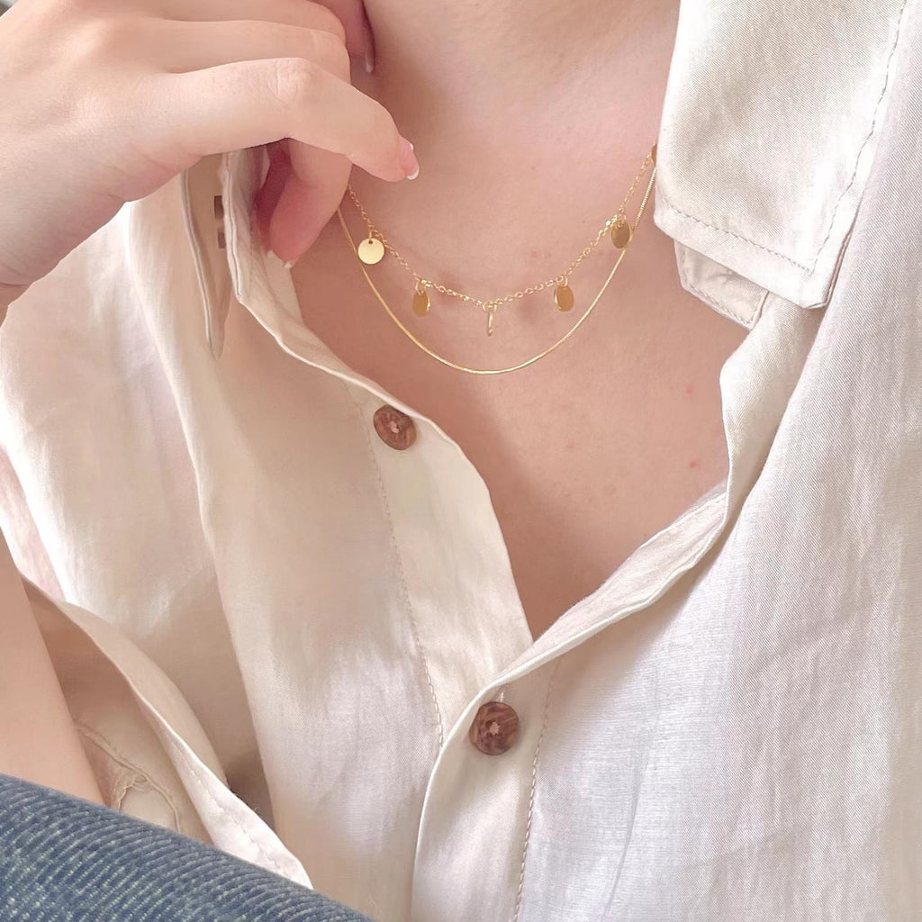 S925 sterling silver double-layer necklace, simple and niche chic sequin snake bone necklace