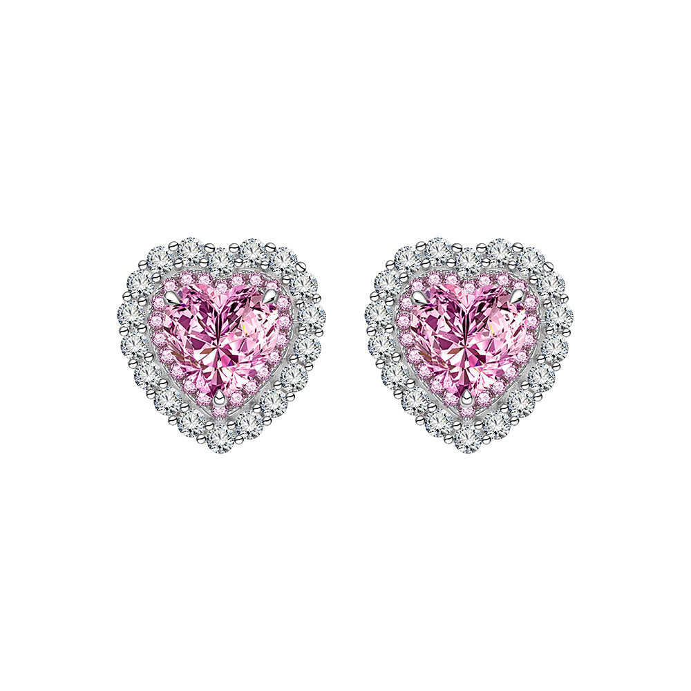 Women 8 * 8mm Heart Created High Carbon Diamond CZ Border 925 Sterling Silver Stud Earrings
